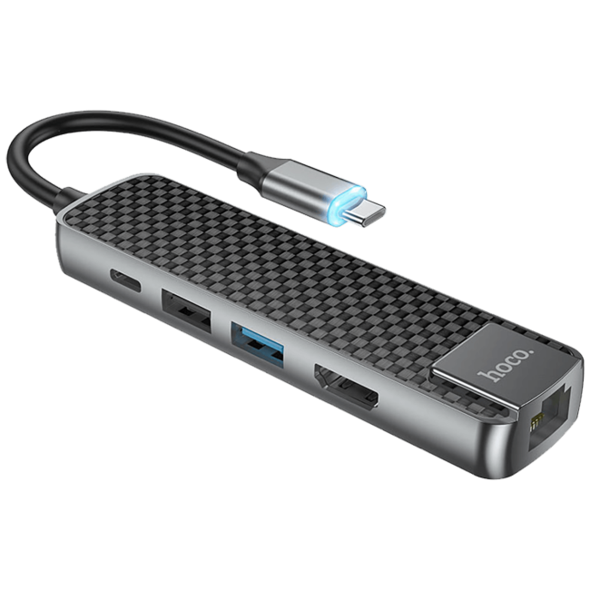 hoco. Konverter USB HUB type C to USB3.0/USB2.0/HDMI/RJ45/PD - HB23 Easy view - Image 3