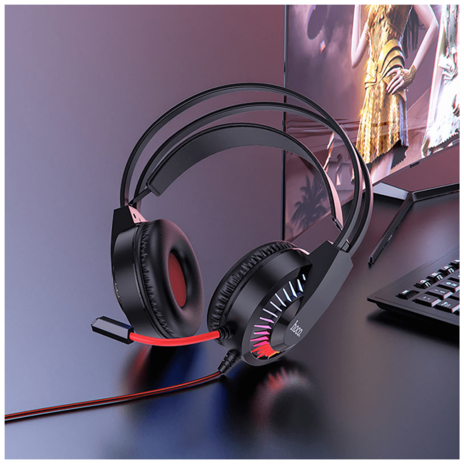 hoco. Slušalice sa mikrofonom, gaming, 3.5 mm / USB, LED - W105 Joyful - Image 5