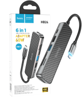 hoco. Konverter USB HUB type C to HDMI/USB3.0/USB2.0/SD/ TF/PD - HB24 Easy display