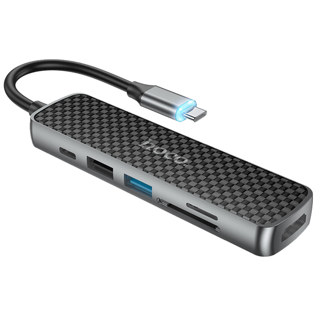 hoco. Konverter USB HUB type C to HDMI/USB3.0/USB2.0/SD/ TF/PD - HB24 Easy display - Image 3