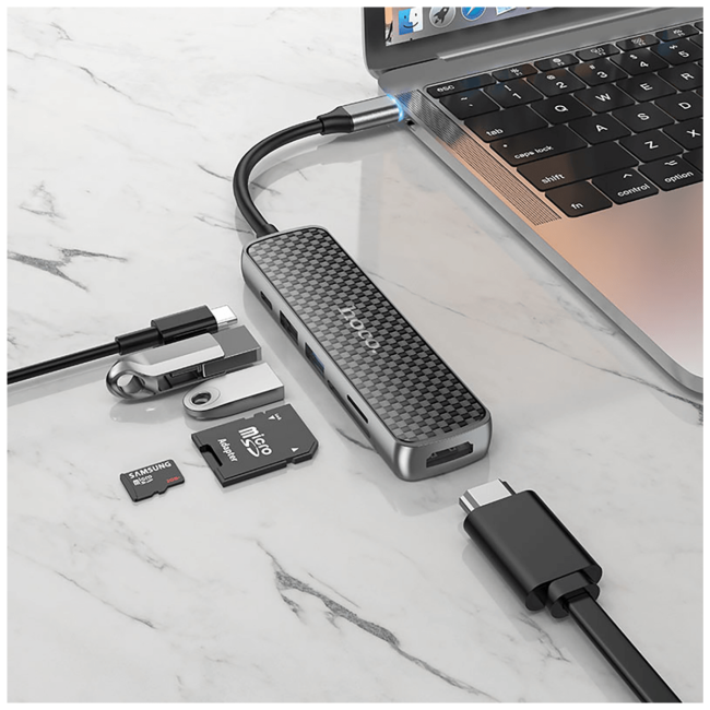 hoco. Konverter USB HUB type C to HDMI/USB3.0/USB2.0/SD/ TF/PD - HB24 Easy display - Image 6