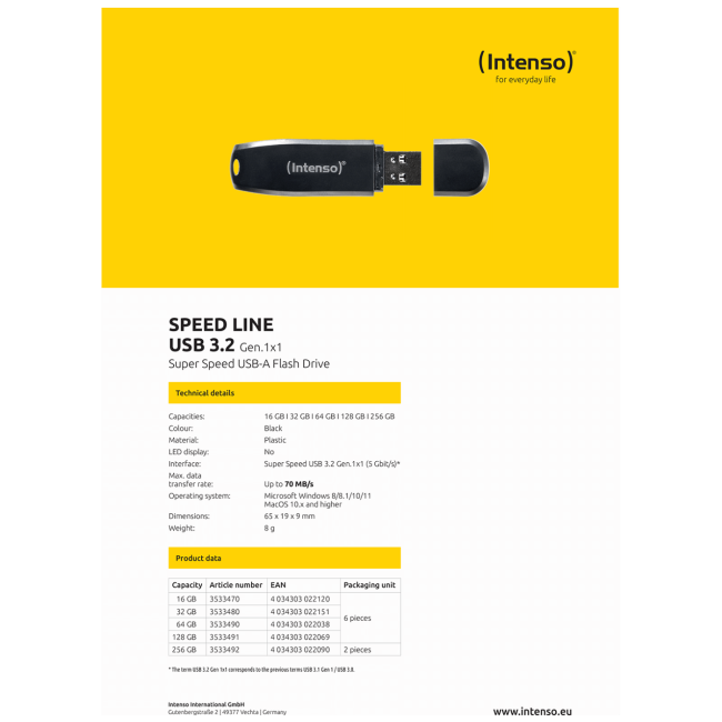 (Intenso) USB Flash drive 128GB Hi-Speed USB 3.0, SPEED Line - USB3.0-128GB/Speed Line - Image 4