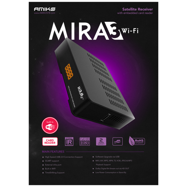 Amiko Prijemnik satelitski, DVB-S/S2, Full HD, USB, WiFi - MIRA3 WIFI - Image 4