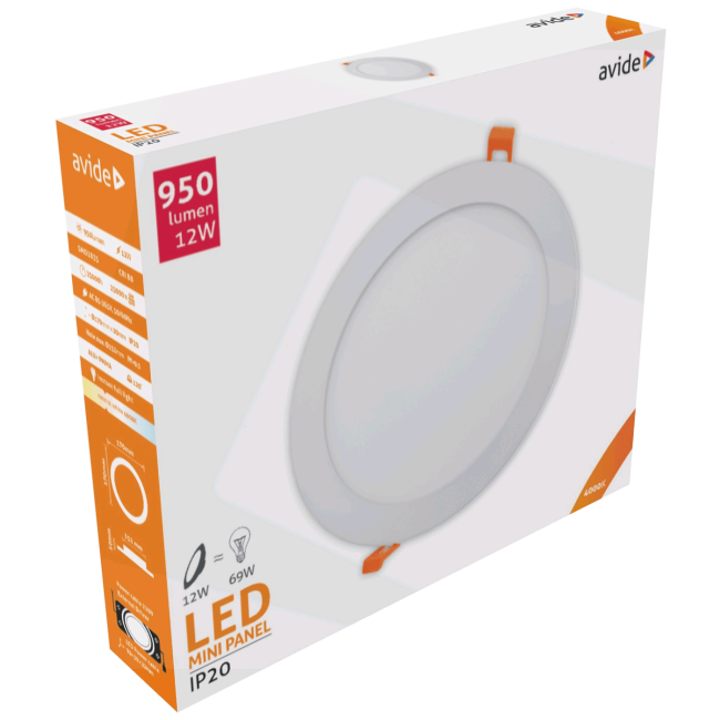 Avide Plafonjera LED, ugradna, 12W, 950 lm, 4000K, IP20 - ACRPNW-R-12W-ALU - Image 2