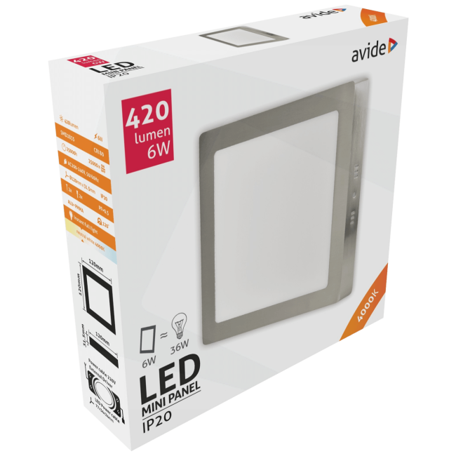 Avide Plafonjera LED, 6W, 420 lm, 4000K, IP20 - ACSMNW-S-6W-ALU-SN - Image 2