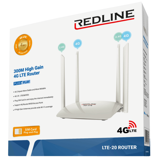 REDLINE Wireless N Router,4G LTE,2 port,300 Mbps,4 x 5 dBi antena - LTE-20 - Image 2
