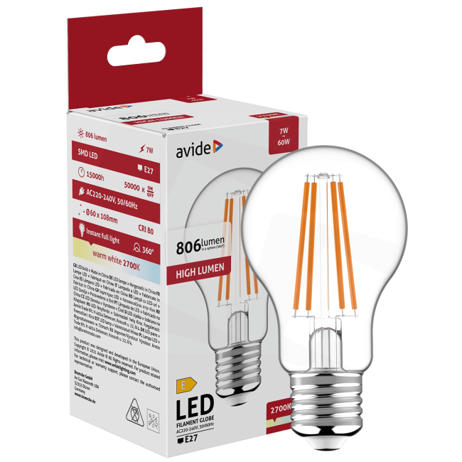 Avide Sijalica, LED 7W, E27, 2700K, 360°, 230V AC - Globe 7W E27