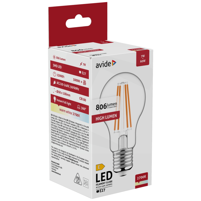 Avide Sijalica, LED 7W, E27, 2700K, 360°, 230V AC - Globe 7W E27 - Image 2
