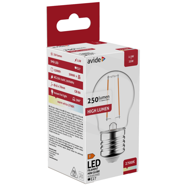 Avide Sijalica, LED 2.5W, E27, 2700K, 360°, 230V AC - Mini Globe 2.5W E27 - Image 2