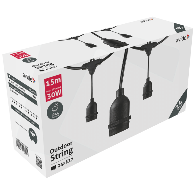 Avide Kabel sa 24 sijaličnih grla E27, dužina 15 met., Outdoor - Outdoor E27 String 15m - Image 2