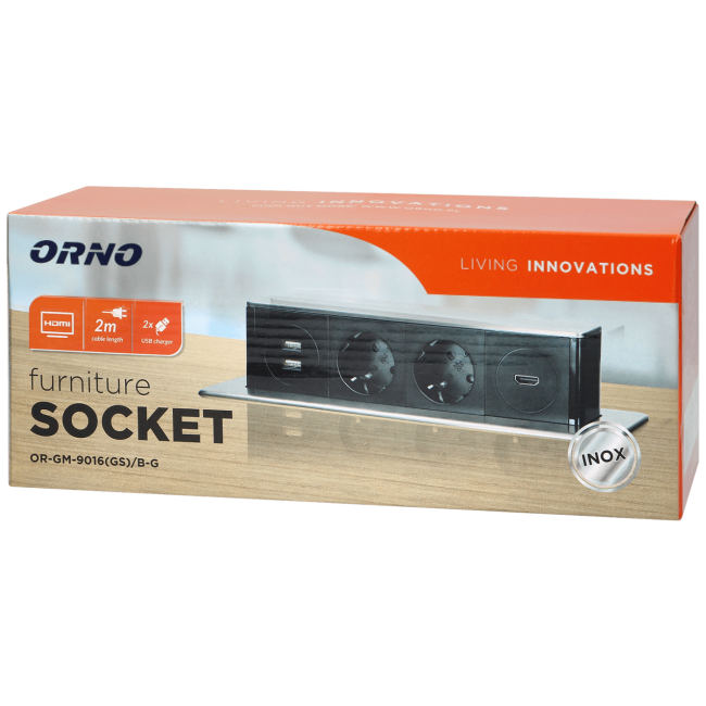 Orno Produžni kabel sa 2 x Schuko,2 x USB utičnice,HDMI,ugradbena - OR-GM-9016(GS)/B-G - Image 2