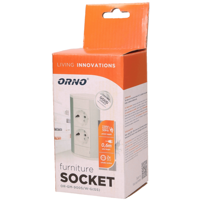 Orno Produžni kabel sa 2 x Schuko utičnice, ugradbena - OR-GM-9005/W-G(GS) - Image 2