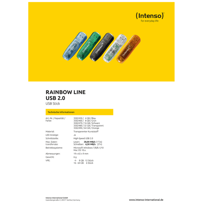 (Intenso) USB Flash drive 16GB Hi-Speed USB 2.0, Rainbow Line, CRNI - USB2.0-16GB/Rainbow - Image 4