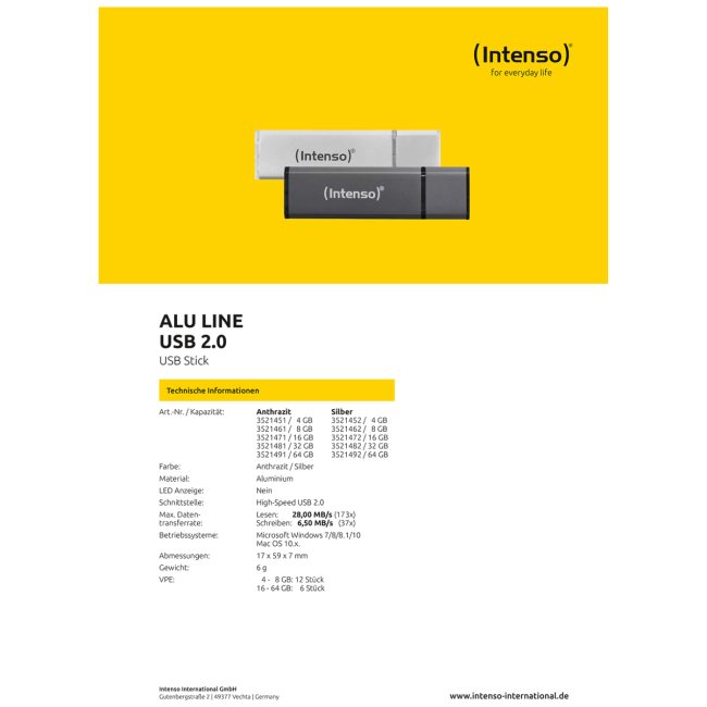 (Intenso) USB Flash drive 64GB Hi-Speed USB 2.0, ALU Line - USB2.0-64GB/Alu-a - Image 3
