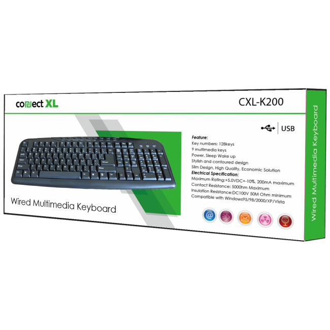 Connect XL Tastatura sa multimedijalnim tipkama, USB, crna boja - CXL-K200 - Image 2