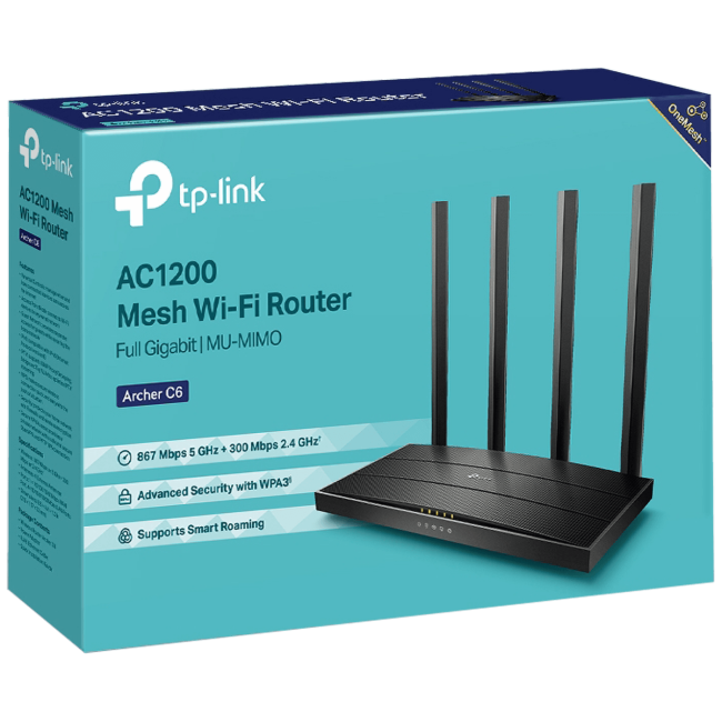 TP-LINK Wireless Router, AC1200, MU-MIMO, DualBand, up to 1167 Mbbps - Archer C6 v3.2 - Image 2