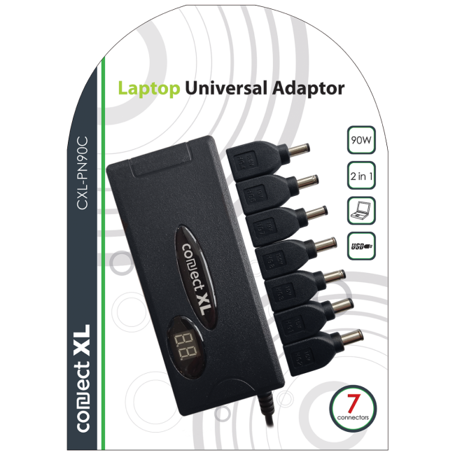 Connect XL Adapter za laptop,univerzalni, 90W, 2u1 AC+Auto, LCD display - CXL-PN90C