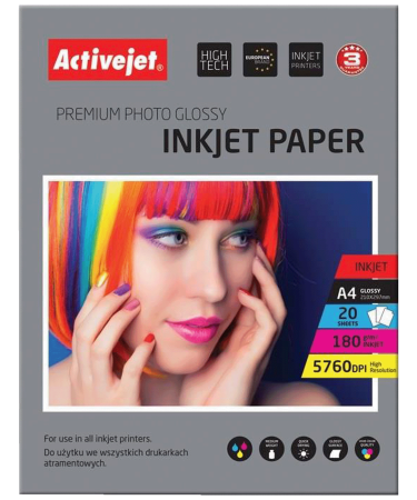 Activejet Foto papir, A4, 180g, Glossy White, 20 kom. - AP4-180G20