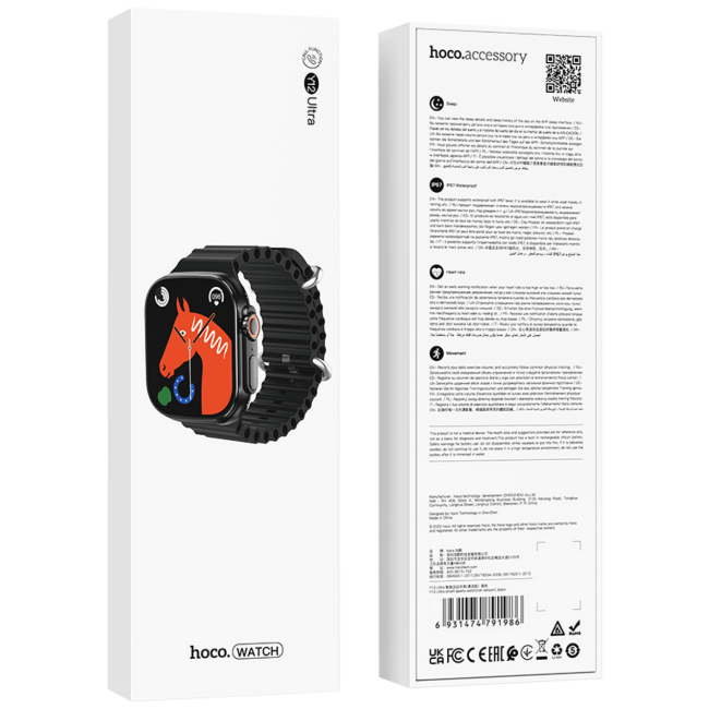 hoco. Pametni sat, 1.96" zaslon, Dual Bluetooth, IP67 - Y12 Black - Image 2