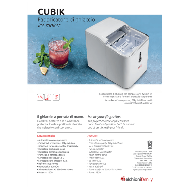 MELCHIONI family Aparat za led - Ledomat,  1.5 lit, 12kg/24 h, R600a - Cubik - Image 2