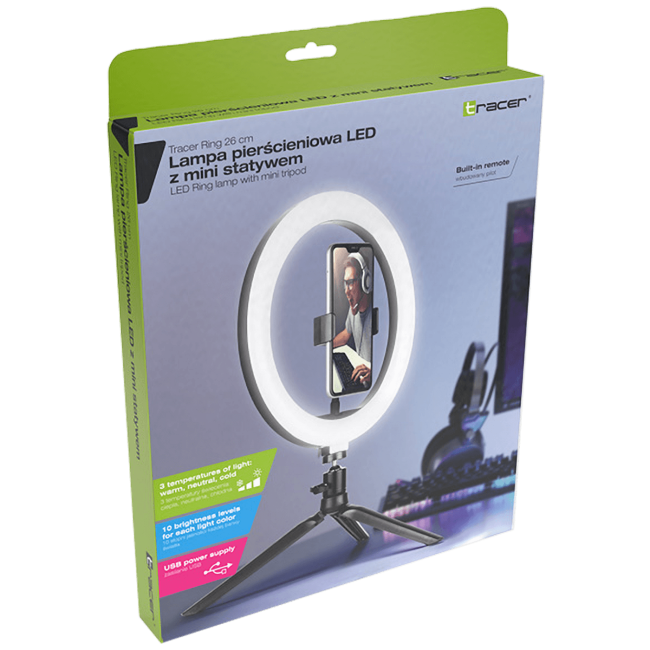Tracer Lampa,LED, sa mini tripod postoljem, 10W - LED RING LAMP 26cm, MINI TRIPOD - Image 4
