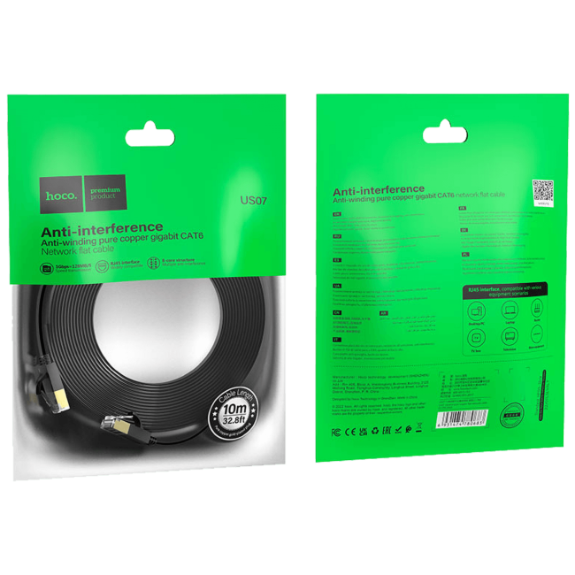 hoco. Mrežni kabl, CAT6, Gigabit Ethernet, flat, 10 met., crna - US07 General, 10 met. - Image 4