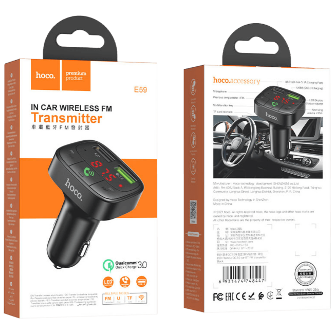 hoco. FM modulator, Bluetooth, 12/24V, 2 x USB, microSD, PD 18W - E59 Promise - Image 6