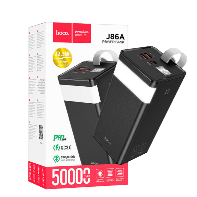 hoco. Punjač prijenosni sa lampom, 50000mAh, brzi QC/PD, 3A - J86A Powermaster