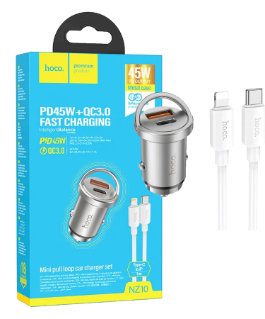 hoco. Auto punjač, brzi, sa Lightning kabelom, PD45W+QC3.0 - NZ10 Handy, Lightning