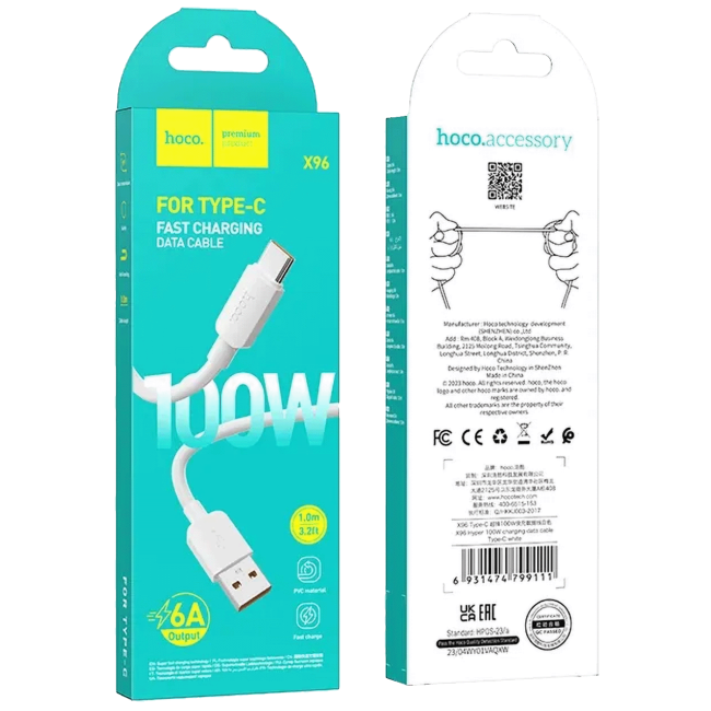 hoco. USB kabl za smartphone, USB-A to type C, 100W, bijela - X96 Hyper, 100W, White - Image 5