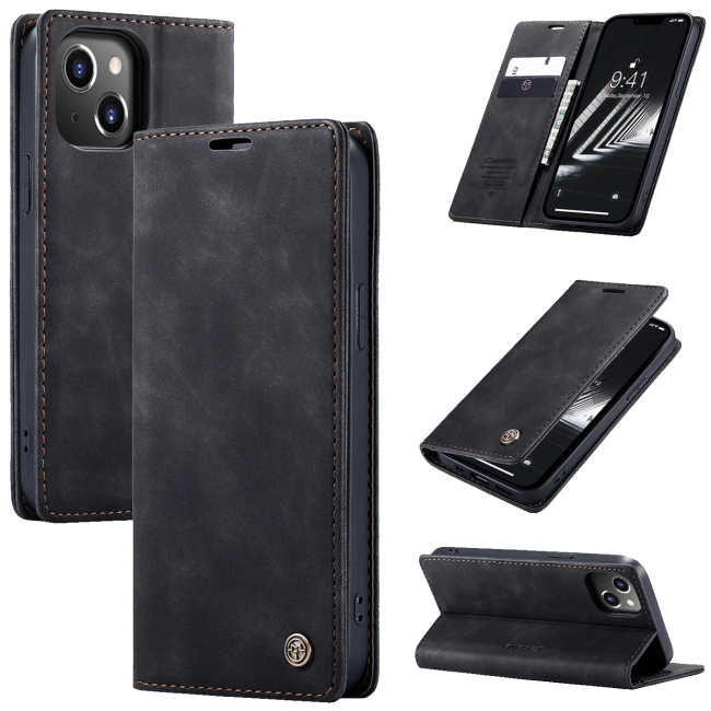 CaseMe Futrola preklopna za iPhone 15, koža, crna - Flip Leather Phone Case iPhone 15 - Image 3