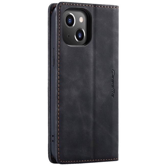 CaseMe Futrola preklopna za iPhone 14, koža, crna - Flip Leather Phone Case iPhone 14