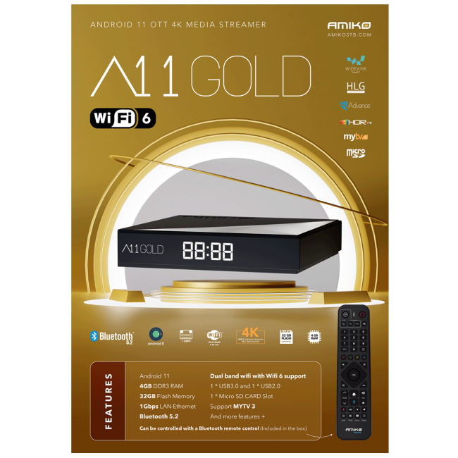 Amiko Prijemnik IPTV, Android OS, 4/32GB, 4K, WiFi, Bluetooth - A11 GOLD - Image 4