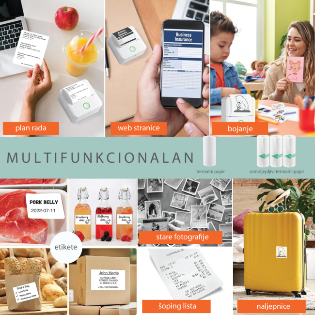 NN-Su Printer, mobilni , Zero INK, Bluetooth, set - X6 Mini Printer, set, Bluetooth - Image 2