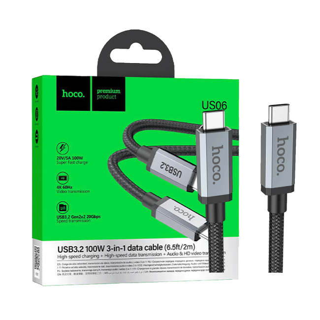 hoco. USB kabl za smartphone, 100W, US06, USB3.2 type C,  2 met. - US06 2M