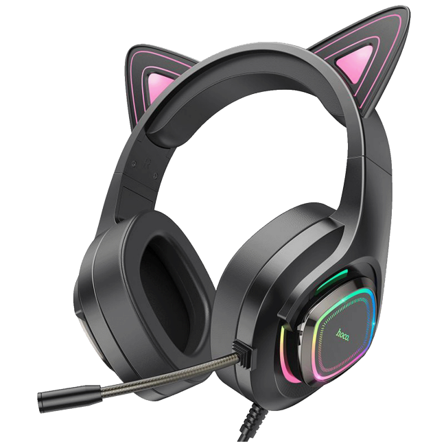 hoco. Slušalice sa mikrofonom, gaming, USB/3.5 mm, LED - W107 Cute Cat Black/Pink - Image 2