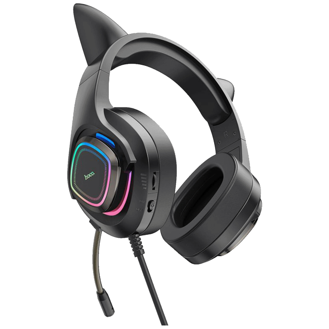 hoco. Slušalice sa mikrofonom, gaming, USB/3.5 mm, LED - W107 Cute Cat Black/Pink - Image 3