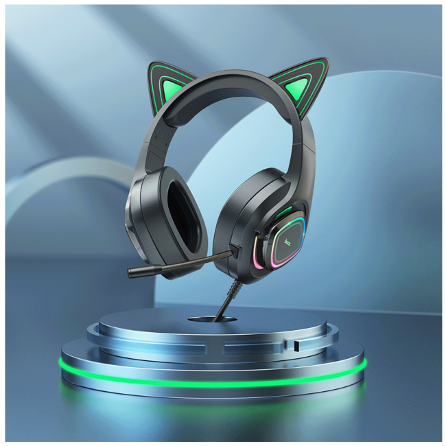 hoco. Slušalice sa mikrofonom, gaming, USB/3.5 mm, LED - W107 Cute Cat Black/Green - Image 6