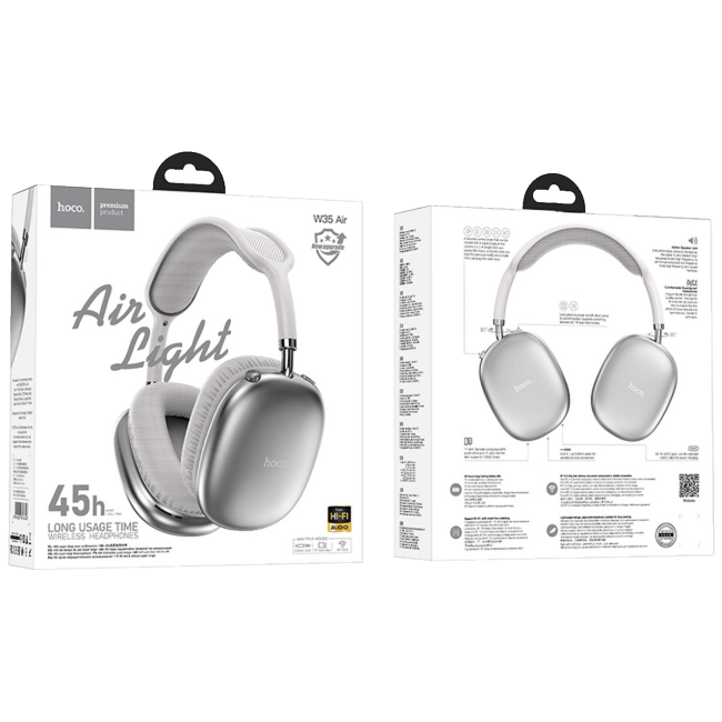 hoco. Slušalice bežične sa mikrofonom, Bluetooth, srebrena - W35 Air Triumph Silver - Image 3