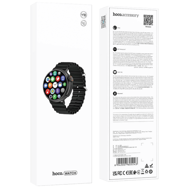 hoco. Pametni sat, 1.52" zaslon, Bluetooth - Y18 Black - Image 3