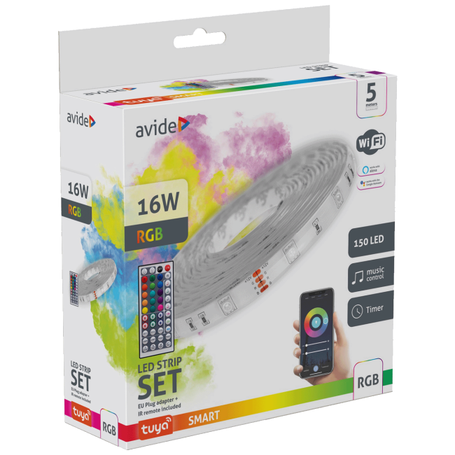 Avide LED traka sa daljinskim upravljačem,RGB,16W,12V,5 met.,WiFi - ALSB5050RGBTUYA44-5M - Image 2