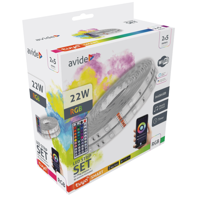 Avide LED traka sa daljinskim upravljačem,RGB,22W,12V,10 met.,WiFi - ALSB5050RGBTUYA44-10M - Image 2