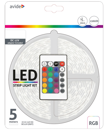 Avide LED traka sa daljinskim upravljačem, RGB, 7.2W, 12V, 5 met. - ABLSBL12V5050-30RGB65