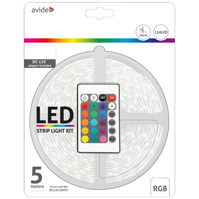 Avide LED traka sa daljinskim upravljačem, RGB, 7.2W, 12V, 5 met. - ABLSBL12V5050-30RGB65