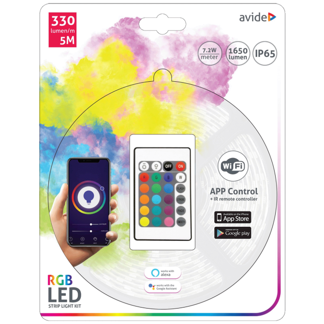 Avide LED traka sa daljinskim upravljačem,RGB,7.2W,12V,5 met.,WiFi - ABLSBL12V5050-30RGB-WIFI+IR