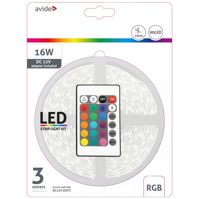 Avide LED traka sa daljinskim upravljačem, RGB, 7.2W, 12V, 3 met. - ABLSBL12V5050-30RGB
