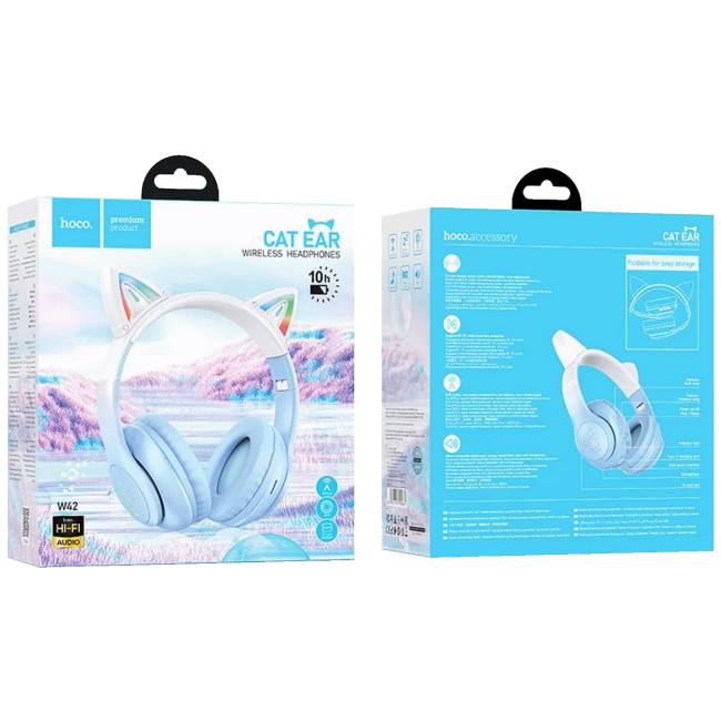 hoco. Slušalice bežične sa mikrofonom, Bluetooth - W42 Cat Ears, Crystal Blue - Image 3