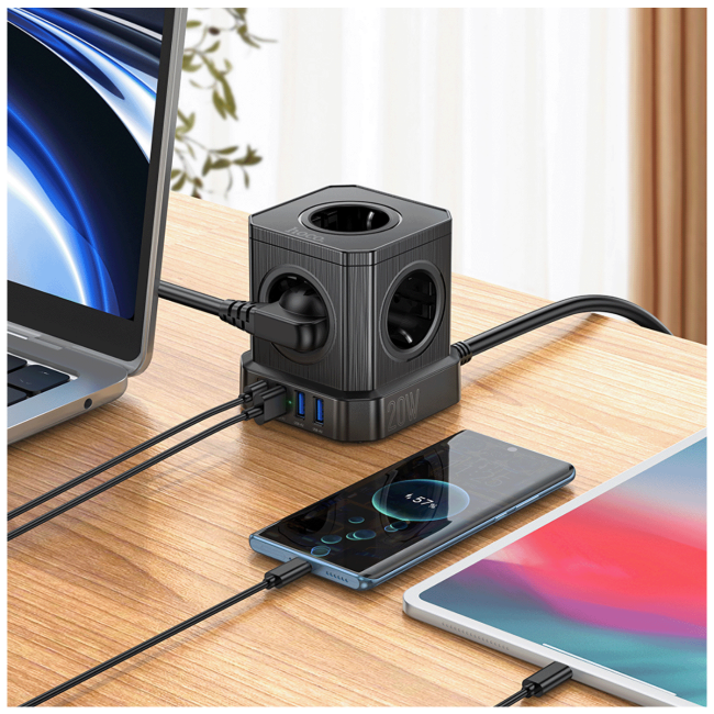 hoco. Produžni kabl, 5 utičnica, 3 x USB, 1 x USB C PD20W, 2 met. - NS8 Sharp - Image 8