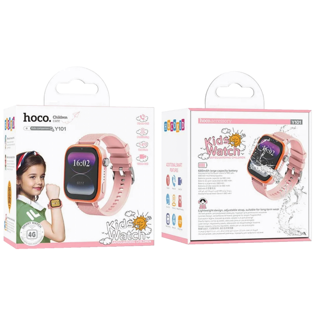 hoco. Pametni sat za djecu, 1.83" ekran, 4G, Nano SIM - Y101 Pink - Image 4