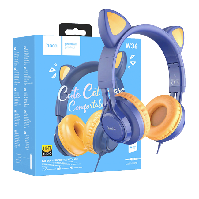 hoco. Slušalice sa mikrofonom, mačje uši, plava - W36 Cat ear, midnight blue